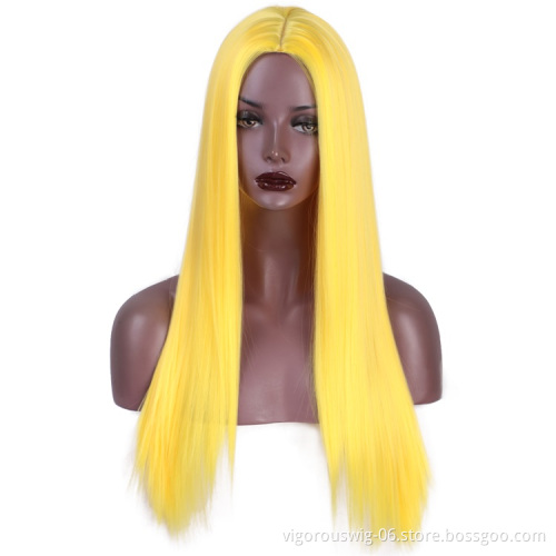 Vigorous Long Straight Yellow Wigs for Women Natural Hairline Middle Part Heat Resistant Fiber Synthetic Wigs for Black Women